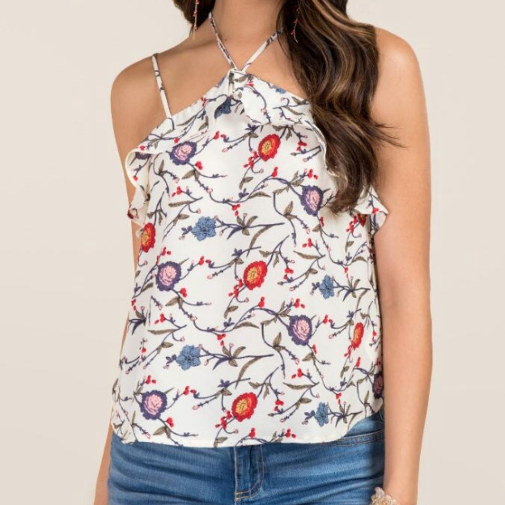 Lush Y Neck Ruffle Floral Tank